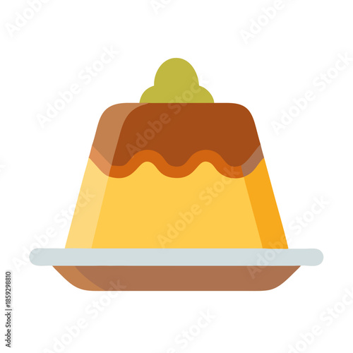 Delicious custard dessert with topping icon on white background