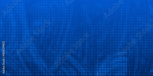 Digital technology pattern background. Glowing blue dotted circle wallpaper. Abstract dot round grid backdrop for business, science, healthcare, medicine, finance design. Vector navy texture surface