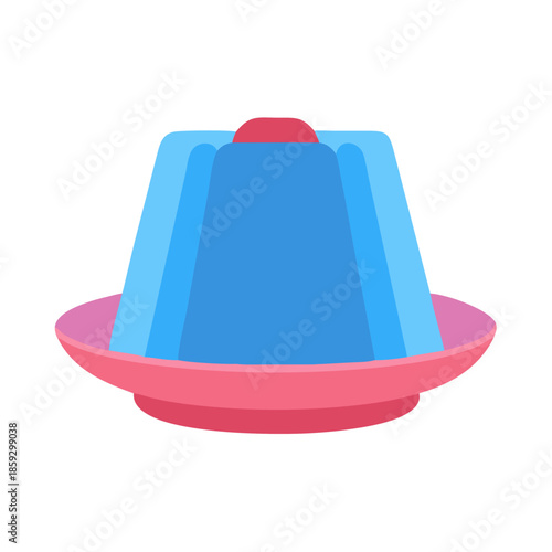 Blue gelatin dessert on pink plate isolated on white
