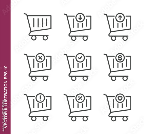 Shopping cart line icons - Mini collection and editable stroke series icon