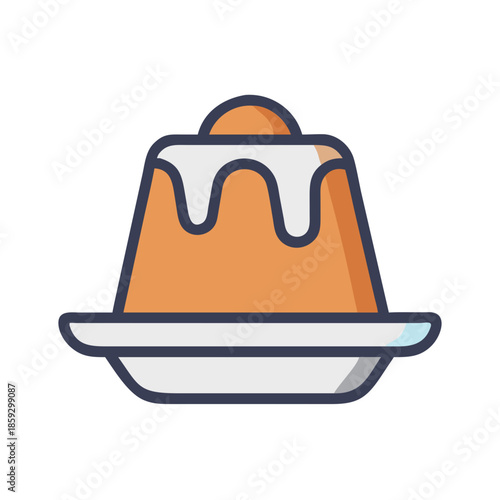 Cute caramel pudding with creamy topping dessert illustration