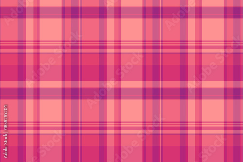 Aged vector seamless texture, femininity check pattern background. Woman plaid tartan textile fabric in pink and red colors.