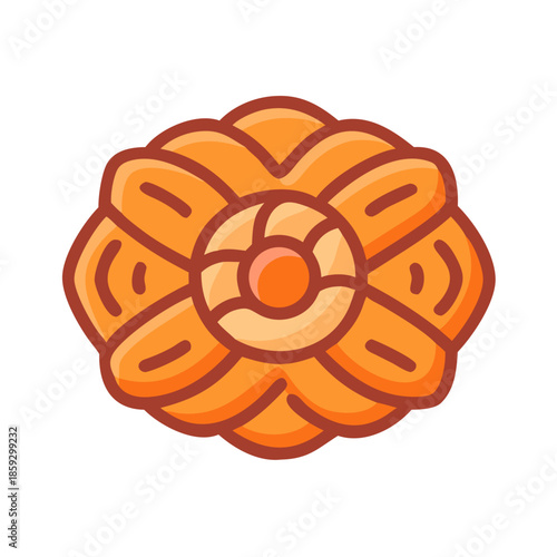 Stylized orange rosette with white background in flat design
