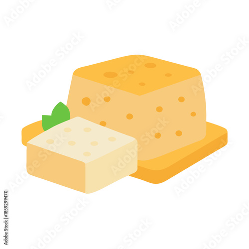 Isometric block cheese and square with leaf illustration art