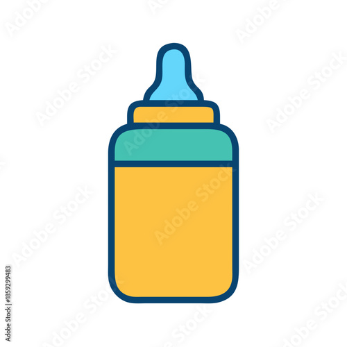 Minimalist baby bottle icon with vibrant colors on white backdrop