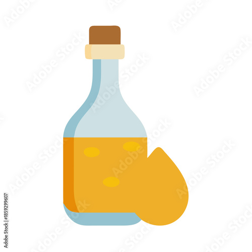 Bottle of oil with drop on a white background