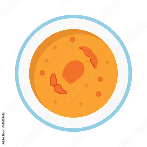 Bowl of creamy shrimp bisque, minimalist cartoon style design