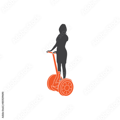 Woman riding segway icon for transportation and tourism concept, flat vector illustration
