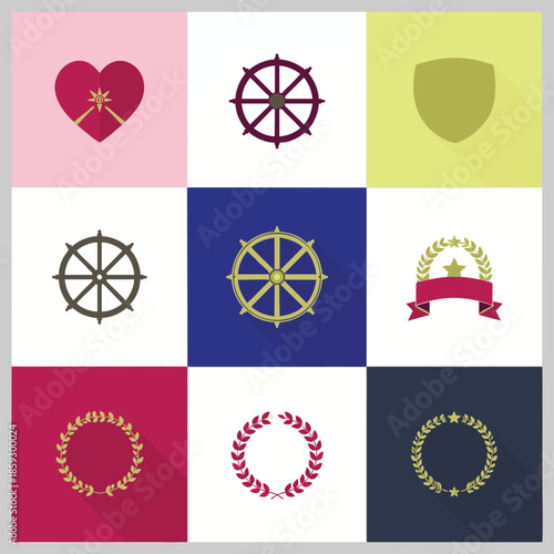 Collection of Ship Wheel and Laurel Emblem Variants