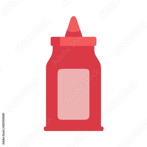 Flat illustration of a red ketchup bottle on white