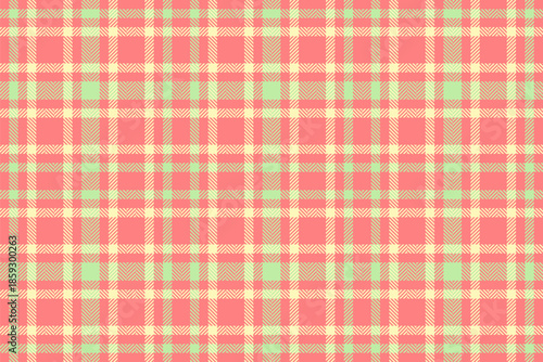 Crease pattern seamless textile, graphical check plaid texture. Cotton vector tartan background fabric in light and red colors.