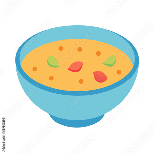 Bowl of hearty vegetable soup on a white background