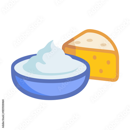 Cheese wedge with dip bowl on white background