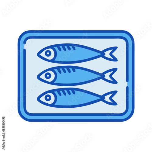 Stylized illustration of three sardines in a can