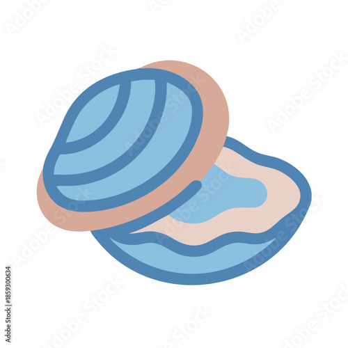 Elegant graphic oyster illustration with blue and tan tones