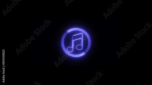 Neon music sign animation. Music audio icon animation. 4k video