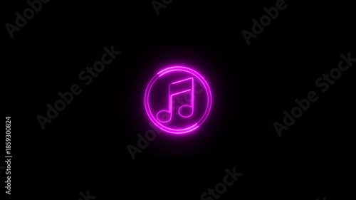 Neon music sign animation. Music audio icon animation. 4k video