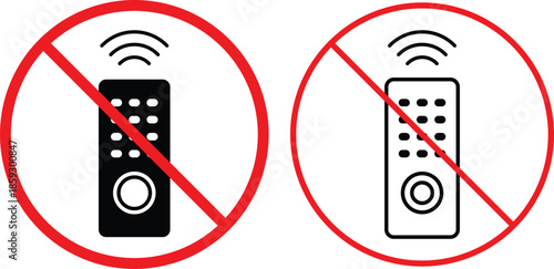 no remote icon. Television controller prohibition symbols. No remote control graphic design. Device restriction and tech-free signs
