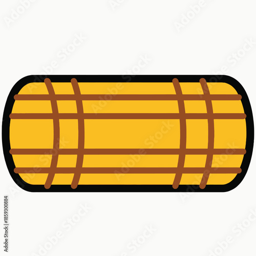 Dynamite stick with fuse in cartoon style with bright yellow and brown colors on white background for explosive illustration