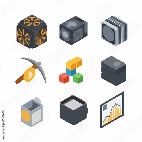 Cryptocurrency Mining Outline Icons Editable Stroke Vector
