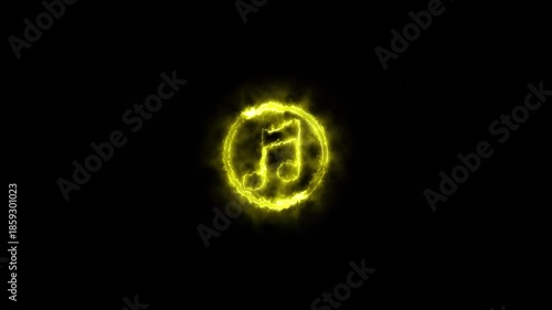 Neon fire music sign animation. Music ban audio icon animation. 4k video
