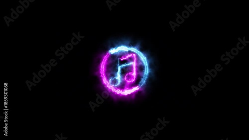 Neon fire music sign animation. Music ban audio icon animation. 4k video