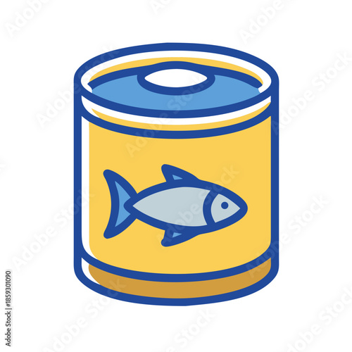 Illustrated canned fish food product for pet consumption