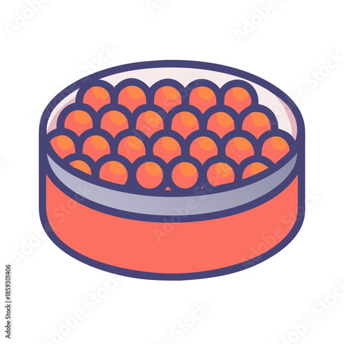 Bowl of vibrant salmon roe icon on white background