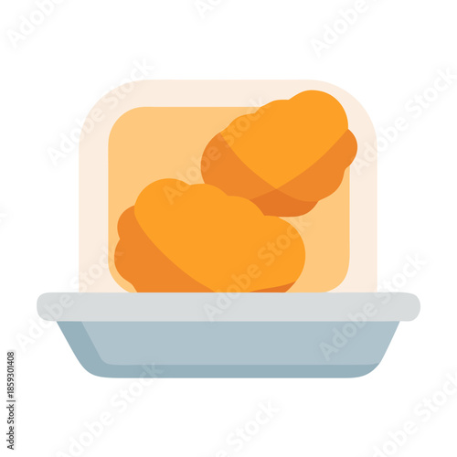 Two golden chicken nuggets served in a takeout container