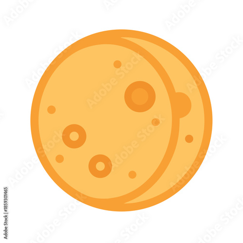 Orange moon icon with craters and white background design