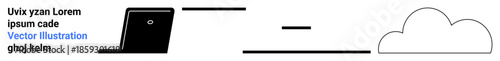 Cloud computing, data storage, digital workflows, online services, remote access, internet technology. A laptop connected to a cloud. Cloud computing and data storage concept