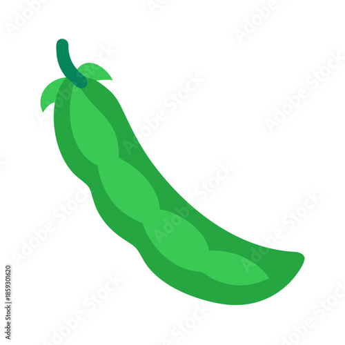 Stylized single pea pod on a white background