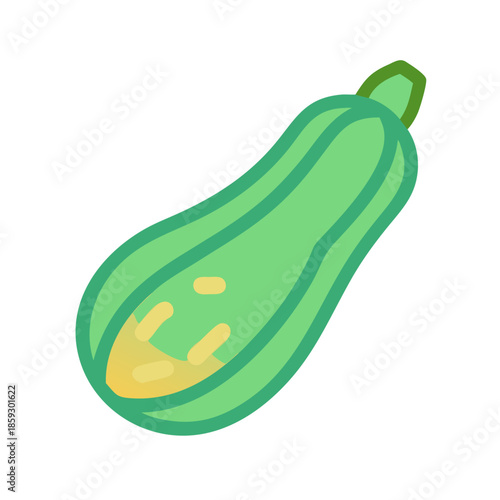 Stylized zucchini illustration on white background in cartoon style