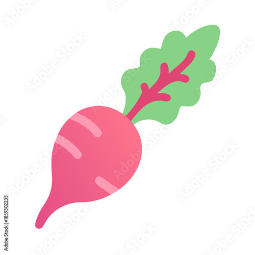 Minimalist graphic of a fresh radish with green leaf