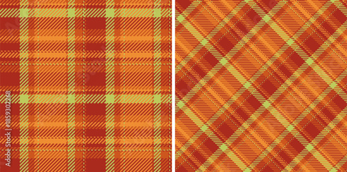 Vector texture textile of seamless plaid background with a check tartan pattern fabric. Set in christmas colors in mens flannel shirt styles.