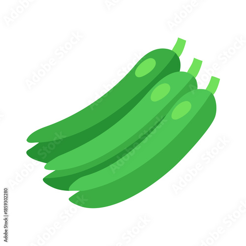 Three flat green zucchinis against a stark white background