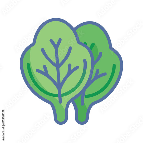 Two spinach leaves fresh on white background icon style