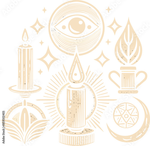 Mystical symbols and candles for spiritual or magical themes