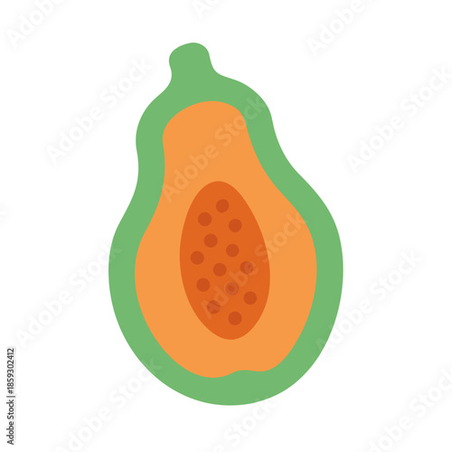 Half papaya fruit flat illustration on white background