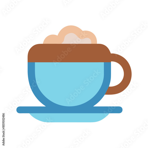 Stylized coffee cup on a saucer against black backdrop