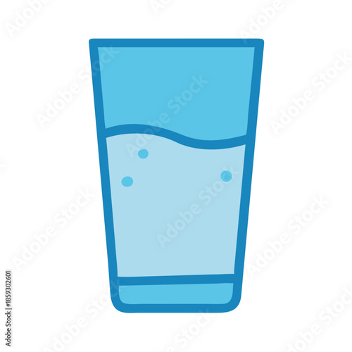 Stylized blue water glass illustration on a white background