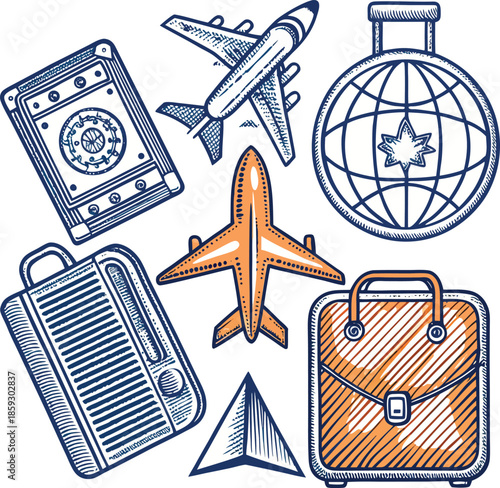 Vintage travel icons for adventure and exploration