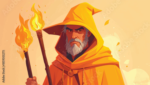Wizard with Torches - A Focused Fantasy Character Illustration.