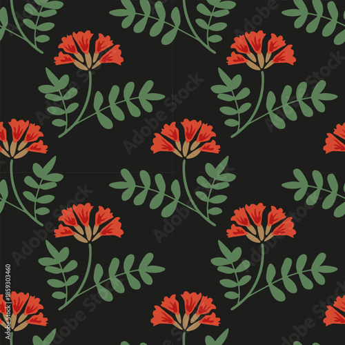 Seamless African tulip tree decorative pattern