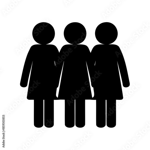 Silhouette of three women standing together isolated on a white background