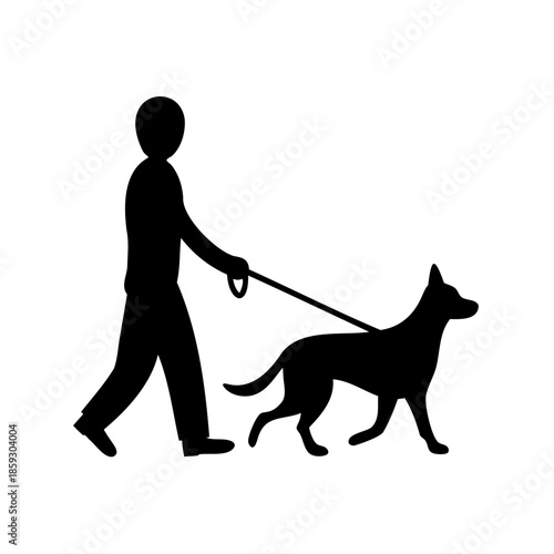 Silhouette of a person walking a dog on a leash illustration