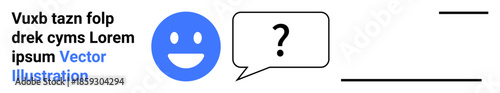 Communication, query resolution, language learning, digital dialogue, interactive conversations, customer support. A blue happy face with a speech bubble containing a question mark and filler text