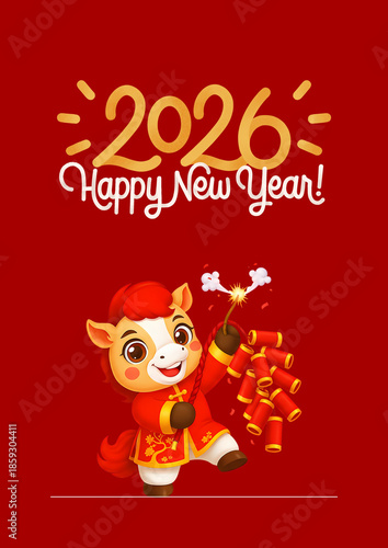Floral Accent and hourse Chinese New Year 2026 Horse Print Poster