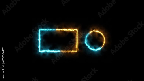 Neon square and circle icon animation, beautiful abstract neon circle loading icon fire animation. 4k video.