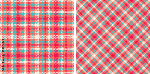 Seamless check pattern of vector background textile with a fabric texture plaid tartan. Set in retro colors for creative packaging design.